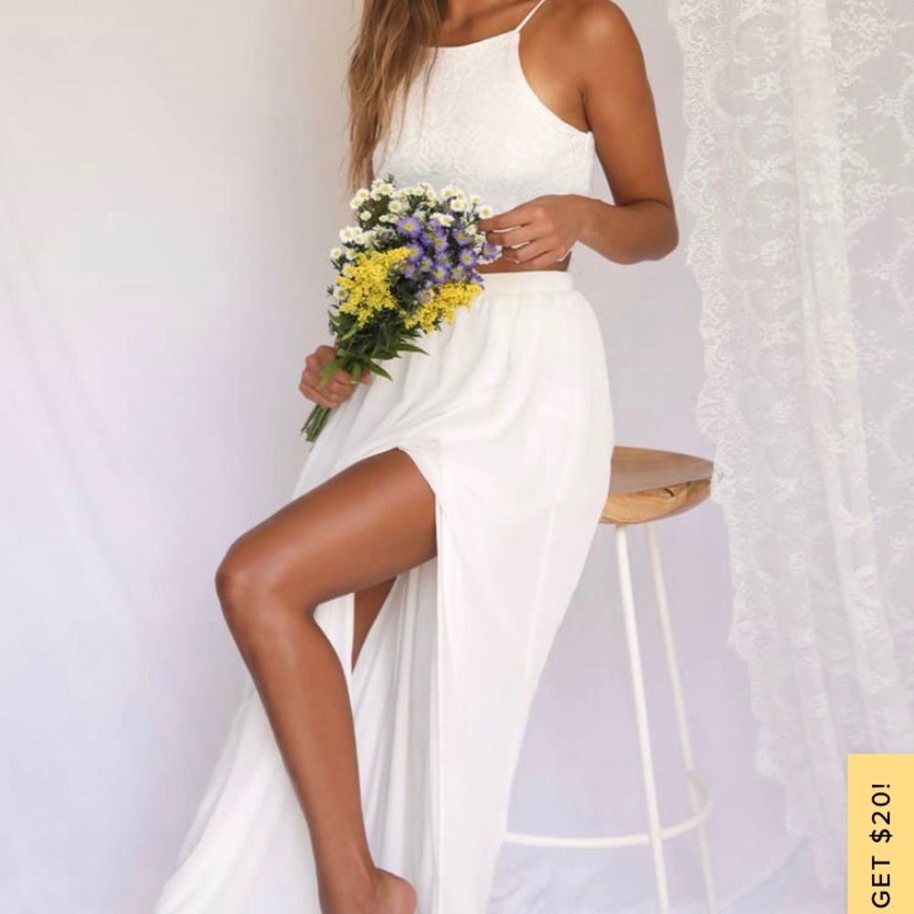 Midnight memories white lace 2 piece maxi dress